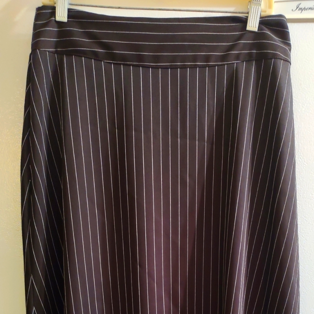 Ladies Full Length Dark Mahogany Brown with Off-White Pinstripes Skirt